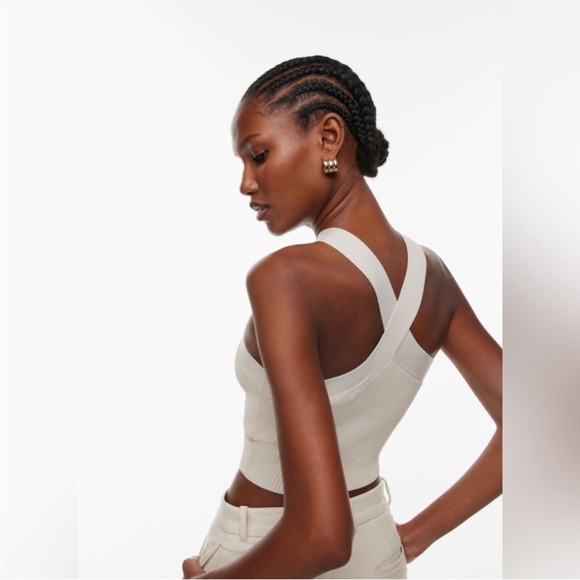 Aritzia Babaton Sculpt Knit Criss Cross Cream Crop Top - Picture 3 of 7